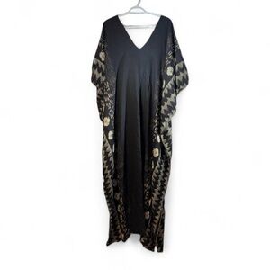 Black Maxi Caftan Dress with Metallic Tribal Border